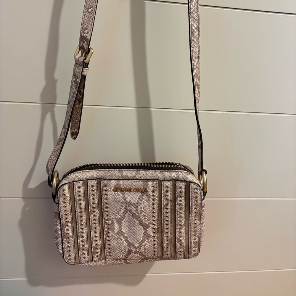 Studded Snake-Print Crossbody Bag
